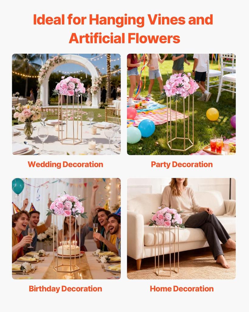 Wedding Flower Stand, 10PCS 60cm Column Flower Stand, Floral Stands with Acrylic Laminate, Hexagonal Cubic Floral Display Rack for Wedding, Party,