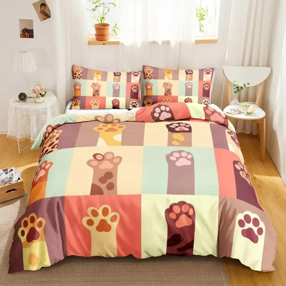 Cat Cartoon Cute Kitten Comfortable Duvet Quilt Cover Pillowcase Bedding Set Children Bedroom Decoration Home Textile