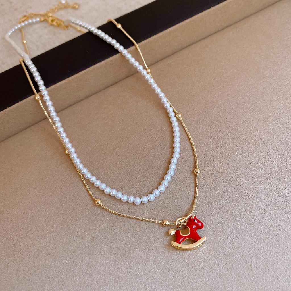 French simple zircon natal year pony pendant necklace accessories women's sweater chain necklace