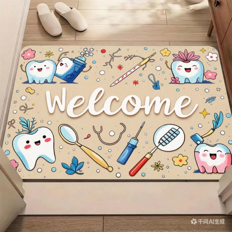 Cute Cartoon Teeth Welcome Doormat Dental Clinic Floor Rug Indoor Outdoor Entrance Carpet for  Bathroom Treatment Decor