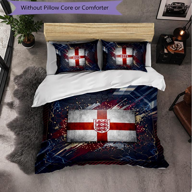 England Football Pattern 3 Pieces Bedding Set Soft Microfiber Duvet Cover with Pillow Cases for Bedroom