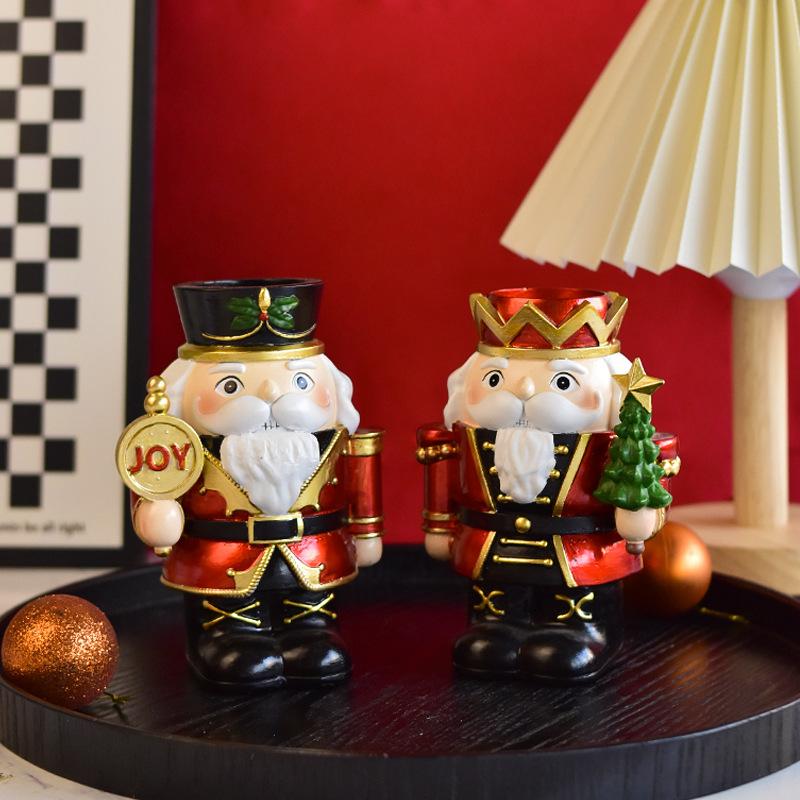 Christmas Nutcracker Candle Holder Nutcracker Figures Candlestick Xmas Nutcracker Candle Stand with Tree for Holiday Dinning Party
