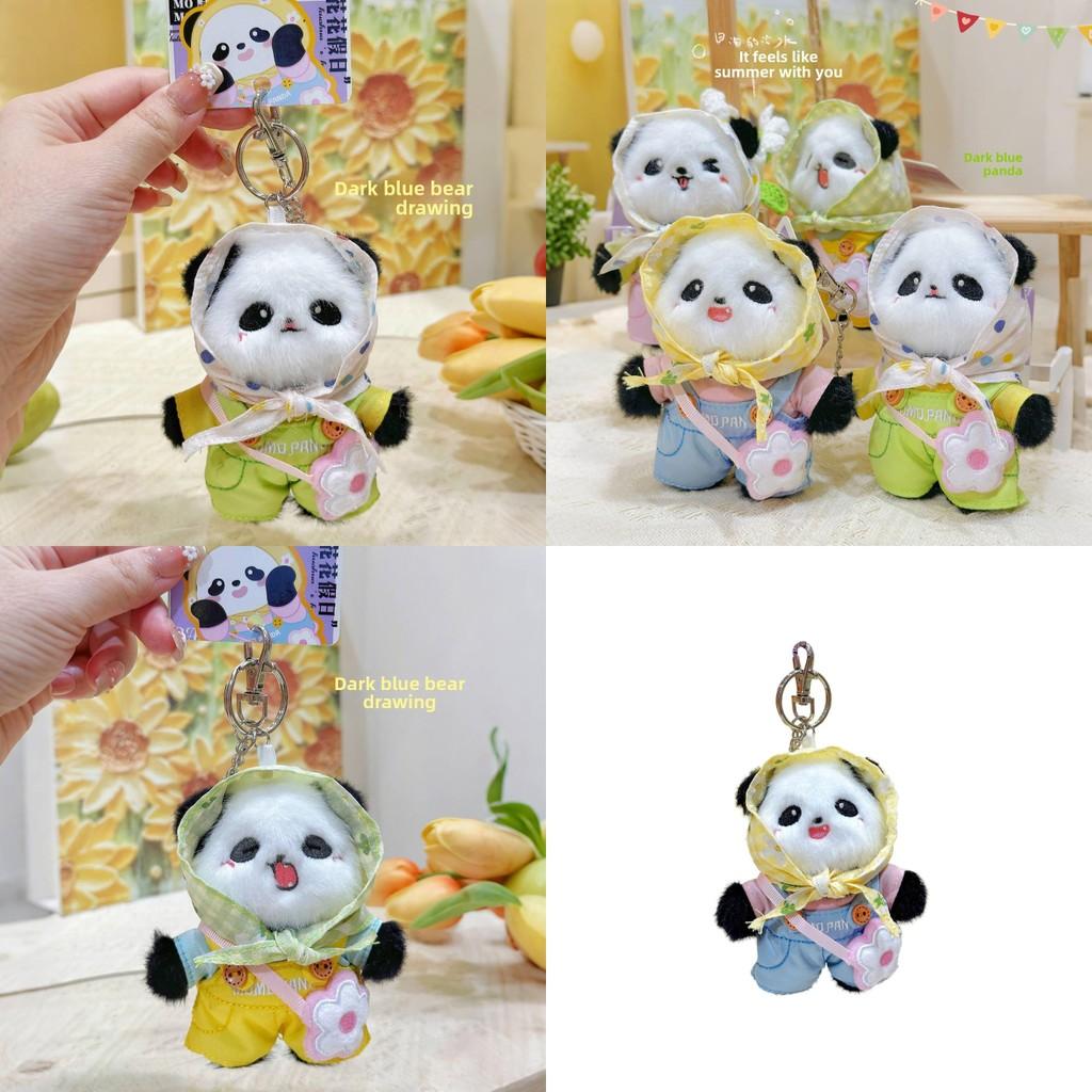 Sleutelhanger met panda-hoofddoek en pluche design, modieus voor kinderen en verzamelaars.