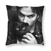 Ian Somerhalder Kissenbezug Beidseitiger Druck Polyester Kissenbezug Dekor Damon Salvatore Katze Kissenbezug Bezug Katze 45*45cm