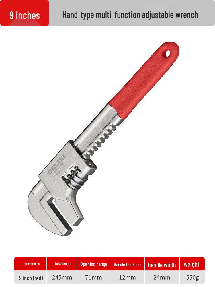 Delixi Multi-Function Adjustable Wrench with Large Opening and Thickened Jaw