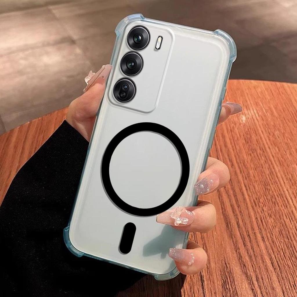 DIY Magnetic Ring Jelly Case for OPPO Reno12 Pro 5G Anti-Drop 4-Corner Airbag Protection