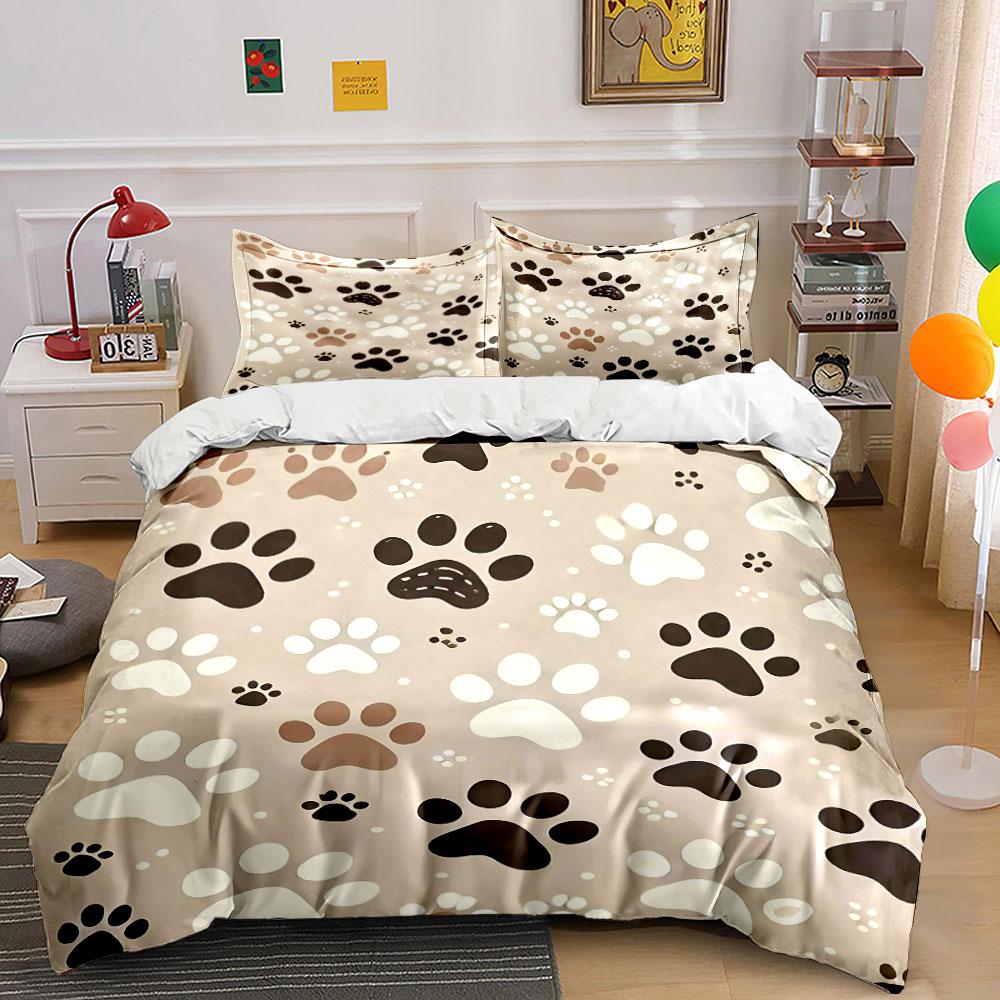 Paw Print Beige Bedding Set Bedding Duvet Cover Set Duvet Cover Pillowcases  (1 * Duvet Cover 2 * Pillowcases, Without Duvet Insert)