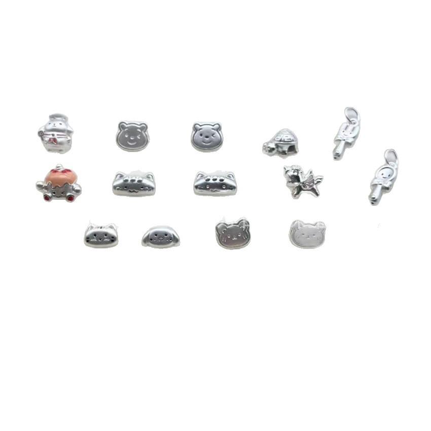 Sterling Silver 999 Chef Dog and Baguette Cat Beaded Charms on Hand-braided Rope