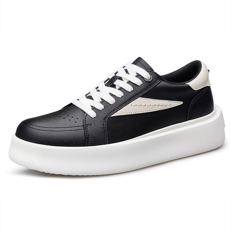 Men's Trendy Leather Pointed Toe Low-Top Shoes with 5CM Thick Sole - Versatile High Street Casual Sneakers