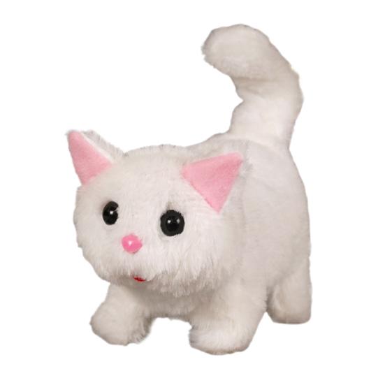 Kids Electric Plush Cat Toy Walking Head Shaking Tail Wagging Interactive Kitten Plushie Toy Toddlers Boys Girls Educational Simulation Animal Toy