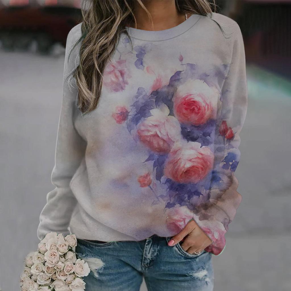 Fashion Digital 3D Printed Pullover Long Sleeve Round Neck Raglan Autumn Winter Women's Hoodie