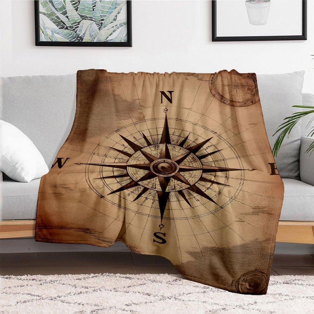 Vintage Compass Rose Nautical Chart Art PrintBlanket Flannel Throw Blanket for Sofa, Bed, Travel, Camping, Office, Couch, Chair, And Bed Gif