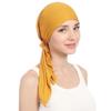 New Solid Color Curved Pleated Beanie with Drawstring - Pure Cotton Pull-On Hat Available.