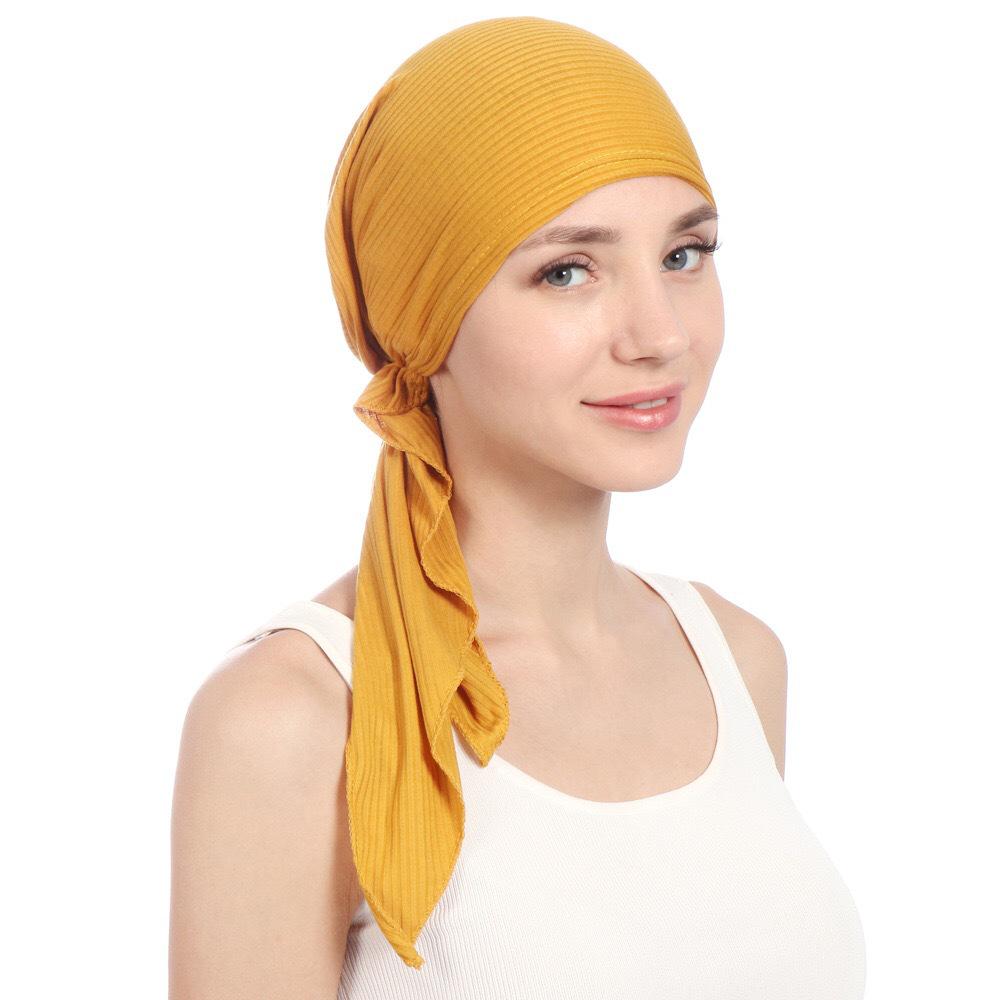 New Solid Color Curved Pleated Beanie with Drawstring - Pure Cotton Pull-On Hat Available.