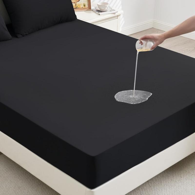 High Quality Fitted Sheet 100% Waterproof Microfiber Soft Touch Deep Pocket 25cm Wrinkle Free Anti-Slip Solid Color Twin/Full/Queen/King