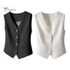 Women Sleeveless Waistcoat Button-up Solid Color Lightweight Breathable Vest Commuting Style Jacket Crop Top for Daily Wear Office Street