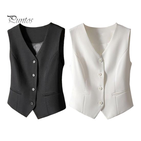 Women Sleeveless Waistcoat Button-up Solid Color Lightweight Breathable Vest Commuting Style Jacket Crop Top for Daily Wear Office Street