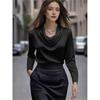 Women Solid Color Long Sleeve Simple Ruffled Collar Top Stain Elegant Shirt