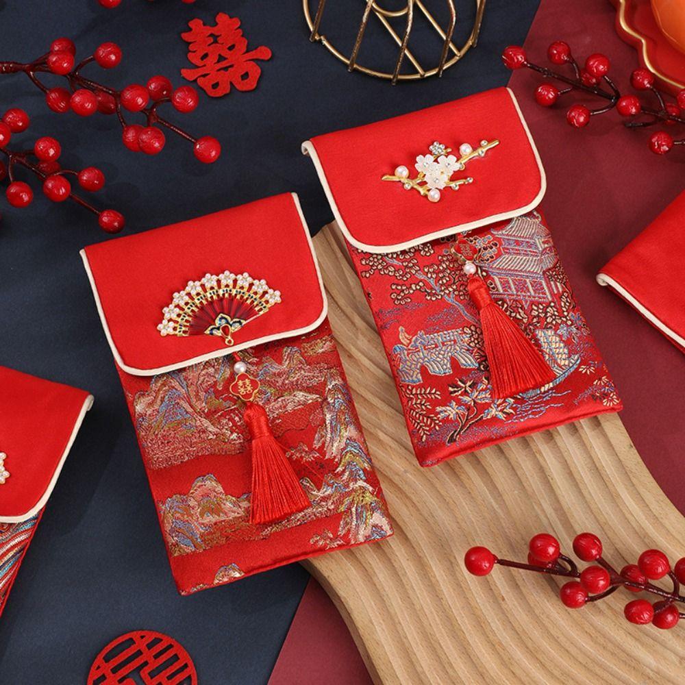 Crossbody Capable Red Envelope Bag Cloth Red Packet Creative Wedding Red Bag  Engagement Gift