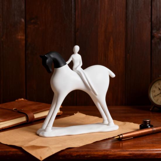 Abstract Man Black White Horse Figurine Modern Minimalist Artistic Horse Statue Resin Sculpture Home Office Desktop Decoration Ornament