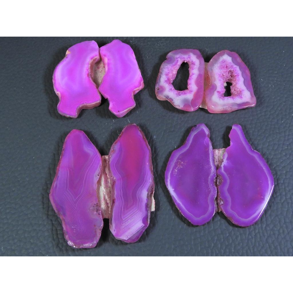 Dyed Slice Druzy Agate Matched Pair Cabochon Loose Gemstone 4Pair Lot 218Cts A-730