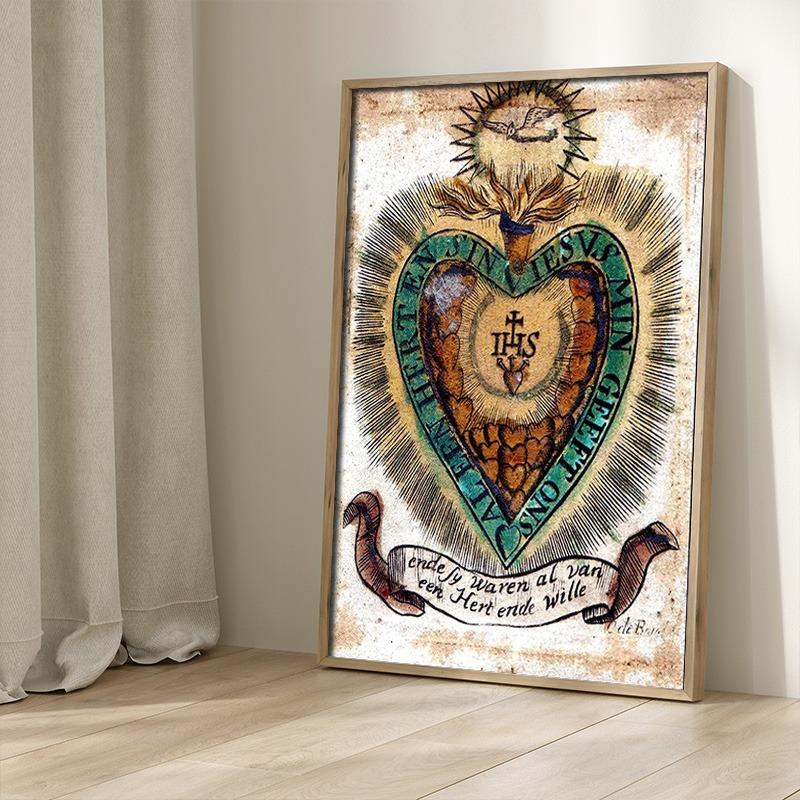 Sacred Heart of Jesus Canvas Painting Mary Sacred Heart Art Poster Print Wall Art Picture for Living Room Home Decor Frameless