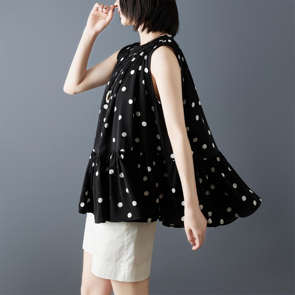 DIMANAF 2026 New Summer Plus Size Women Shirts Tees Casual Loose Blouse Button Sleeveless Lady Tops Pleated Black