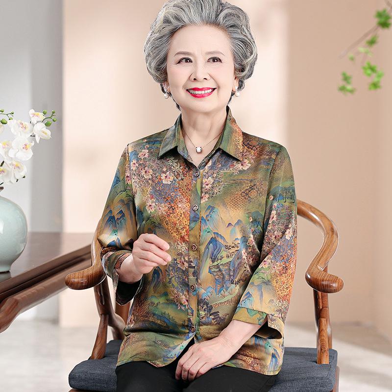 

Silk Shirt for Middle-Aged and Elderly Women 3XL (Recommended 60-68 kg) зелений