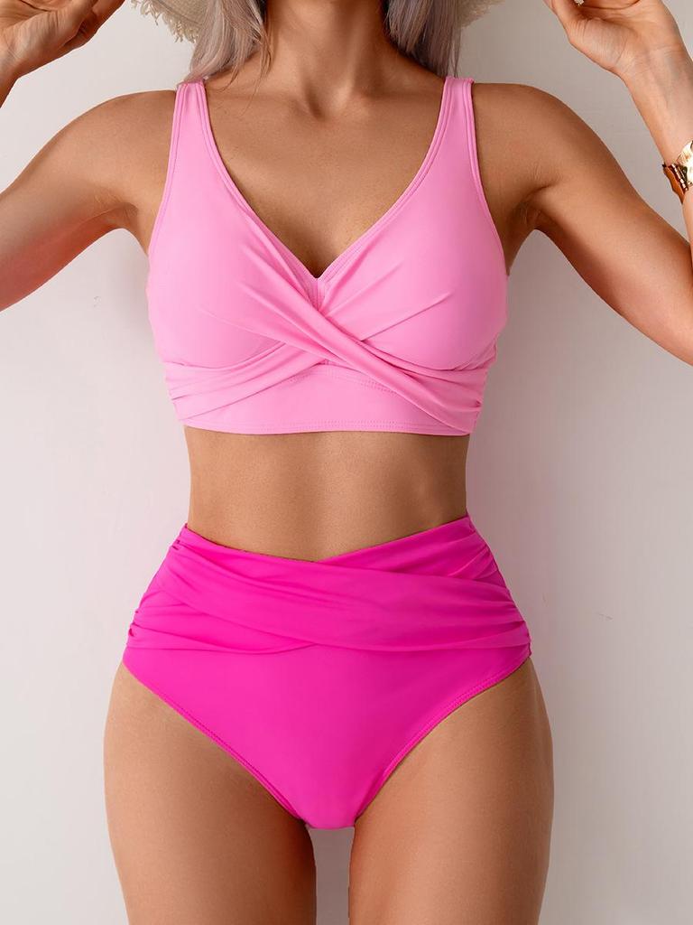 Tiefer Rückenausschnitt Strandurlaub Badeanzug Sexy Bikini Damen Zweiteiliger Badeanzug Hohe Taille Badeanzug Anzug Feine Nähte in einer Vielzahl von Farben Strandbekleidung