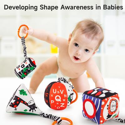Newborn Sensory Hanging Rattles Toys Black and White High Contrast  Animal Bell Toy Plush Lovely Crib Hanging Bell Teether Toys