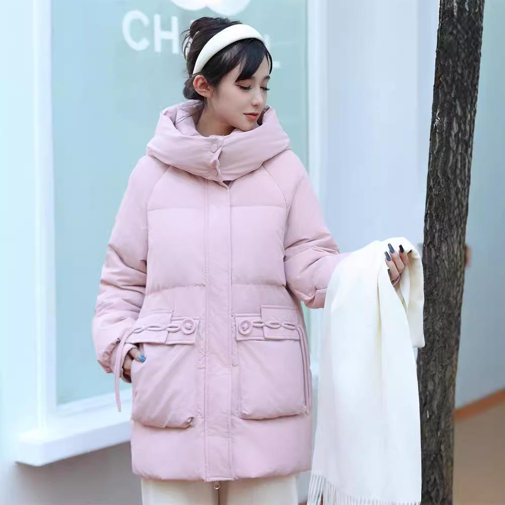 Anti-season clearance medium and long white goose down jacket women's versatile hooded thickened loose casual warm jacket