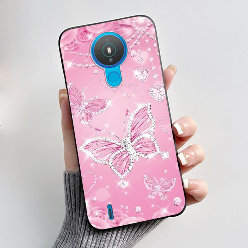 For Nokia 1.4 TA-1322 Nokia 3.4 TA-1288 TA-1285 TA-1283 Case Fashion Flower Painted Phone Casing Black Soft Silicone Back Cover