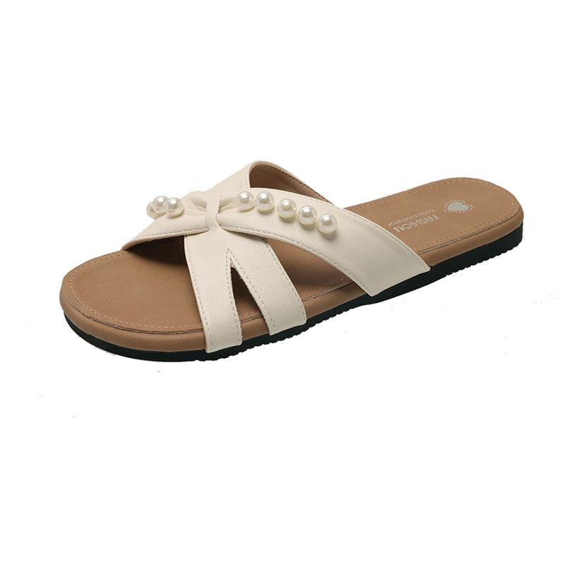 

Sweet outer slippers non-slip leopard print shoes women s summer thick-soled sandals versatile and lightweight thick-soled pearl one-word slips 35