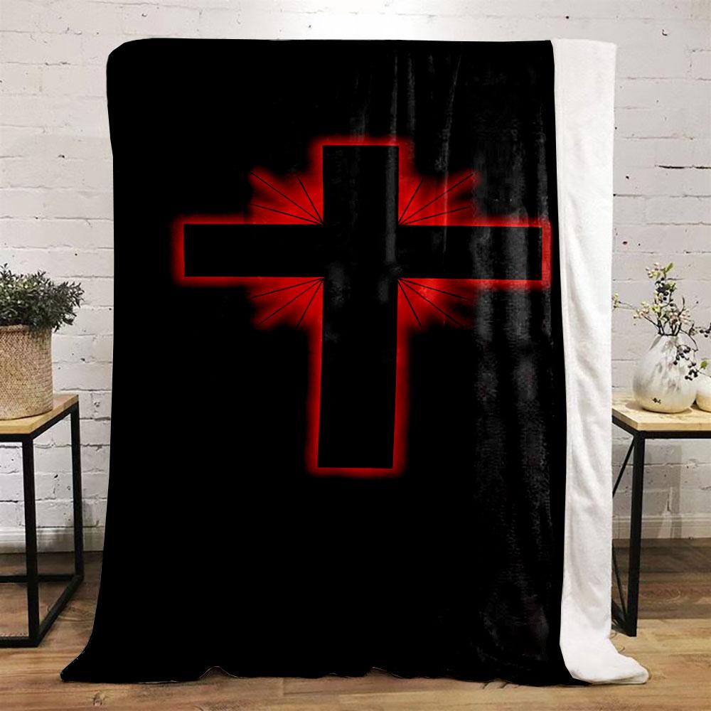 Red Glow Cross Blanket Printed Blanket for Living Room Bed Couch Lunch Break Soft Cozy Blanket for Friend's Festival Gift