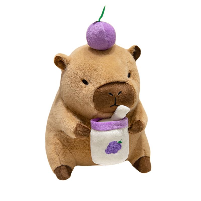

Working Capybara with Fruit Boba Tea Plushie Stuffed Capibaras Animals Toy Having Apple Grape Orange Juice Drink Toys for Boy 30cm фіолетовий