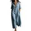 European and American women's clothing spring and summer new cotton and linen simple and elegant solid color short-sleeved lapel dress