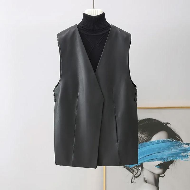 Vest for Women Spring Autumn Warm Stretchy Sleeveless V-neck Oversize Jacket