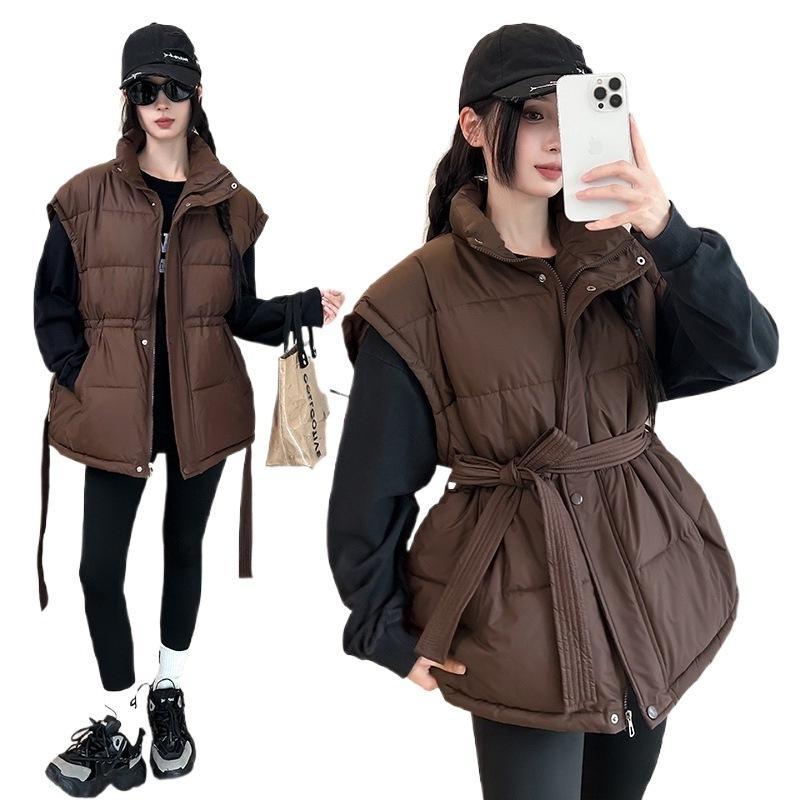 Neue Damen Daunen Baumwollweste Tasche Taille Ärmellos Baumwolljacke Weste Stehkragen