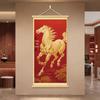 2026 Chinese Horseback Success Painting: Red Plum Blossoms, Golden Horse Scroll for Living Room or Bedroom Decor