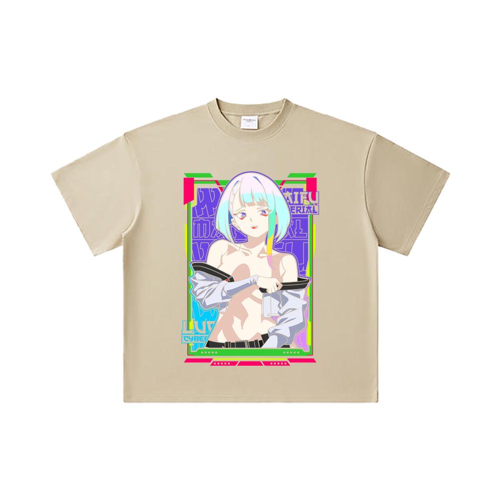 260 GSM Double Yarn 32 Count 100% Cotton Cyberpunk V11 Lucy Waifu Print Unisex Heavy Cotton T Shirt