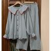 Women's Cloud Cotton Polka Dot Pajama Set with Peter Pan Collar and Lace Trim
