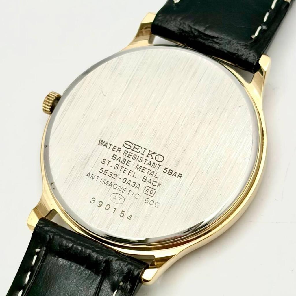 [New Battery] SEIKO SPIRIT Men's Watch Gold Date 5E32-6A3A 390154 New Belt