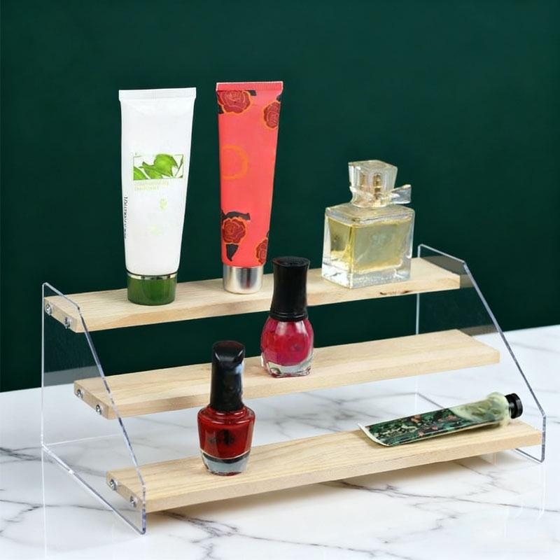 Acrylic Tiered Display Storage Shelf 2-5 Layers Wooden Ladder Organizer for Figure Collectible Showcase Use