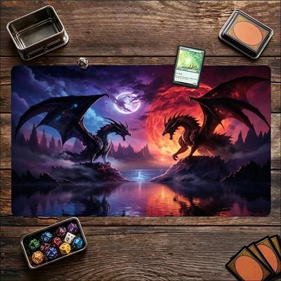 Dark Mythical Dragon Game Playmat Non Slip Rubber Large Desk Mat Stitched Edge For Card Game PC Laptop Gaming Study Work