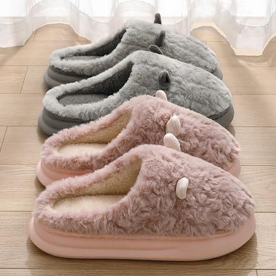 Home Cotton Slippers Winter Indoor Household Plush Plush Warm Cute Ears Fluffy Slippers Winter