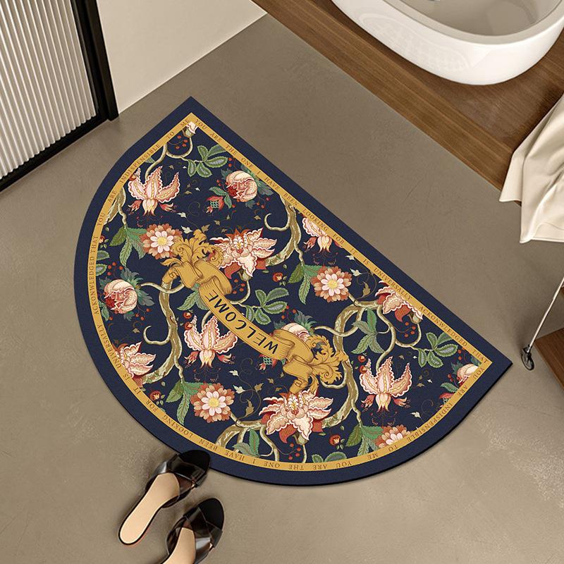 American Retro Semicircular Bathroom Floor Mat Water Absorption and Quick-drying Toilet Bathroom Door Foot Mat Diatom Mud Anti-slip Door Mat