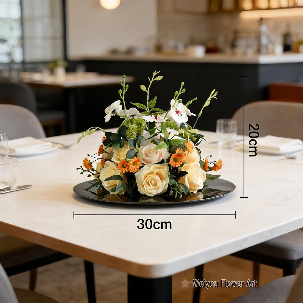 Round Lily Style Table Centerpiece: Artificial Floral Arrangement for Restaurants & Hotels