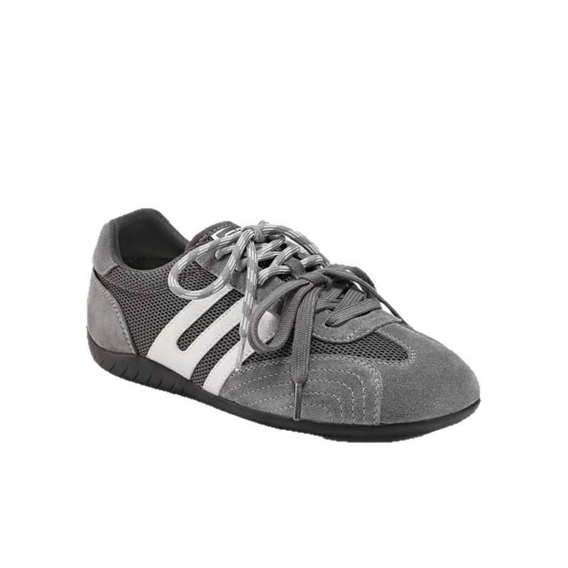 Cow velvet~ gray lace-up casual moral training shoes women's mesh splicing design sports style flat leather Forrest Gump shoes