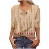 Women's Fashion Casual Long 3/4 Sleeve Flower Buttons Print U-Neck Pullover Top Blouse