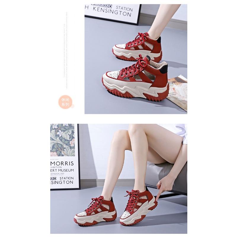 Sommer Neue ausgehöhlte weiße Schuhe für Studentinnen Atmungsaktive Freizeitschuhe mit dicken Sohlen